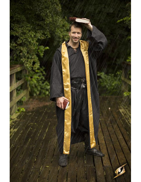 Abito da mago con cappuccio, nero-oro