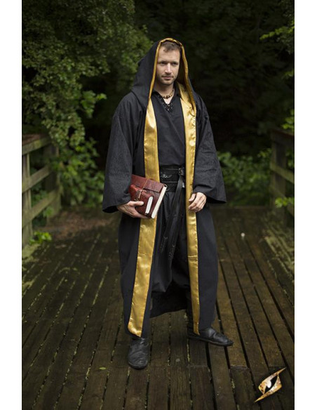 Abito da mago con cappuccio, nero-oro