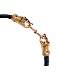 Bracciale vichingo in pelle marrone e testa di donnola in... 2