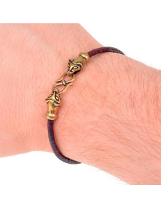 Bracciale vichingo in pelle marrone e testa di donnola in...