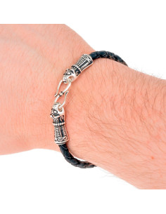 Bracciale placcato in argento Viking Mandermark su pelle... 2