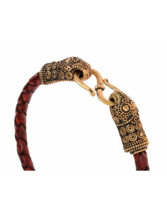 Bracciale intrecciato in bronzo Viking Terslev su pelle... 2