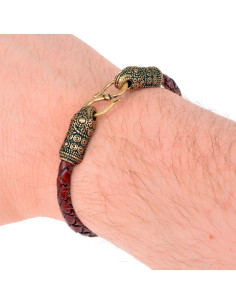 Bracciale intrecciato in bronzo Viking Terslev su pelle...