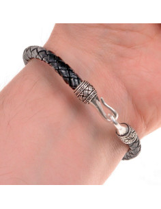 Bracciale intrecciato vichingo con perline d'argento su... 2