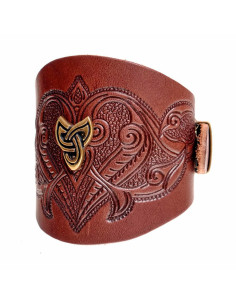Bracciale triqueta celtico con rilievi in pelle