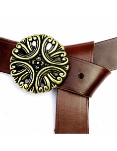 Cintura lunga medievale in pelle con fibbia floreale 2