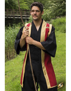 Cappotto Jinbaori o samurai in rosso-oro