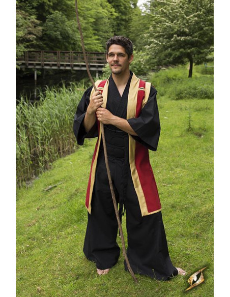 Cappotto Jinbaori o samurai in rosso-oro