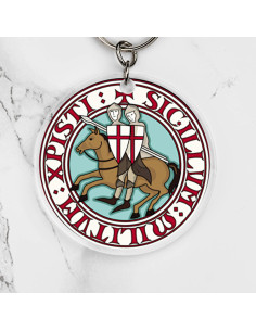 Portachiavi tondo Cavalieri Templari in metacrilato, 6 cm. 2