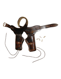 cartucciera in pelle per 2 revolver 24 proiettili