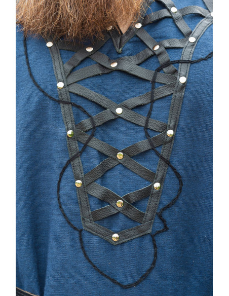 Tunica vichinga decorata Erik, blu scuro