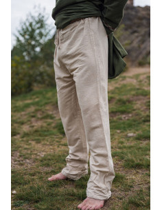 Pantaloni di lino vichinghi modello Asmund, bianco naturale