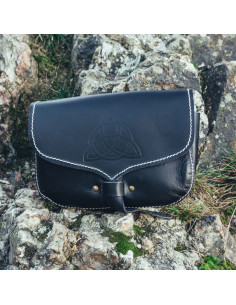 Borsa vichinga in pelle Hulda con nodo celtico, nera