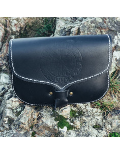 Marsupio vichingo in pelle Folkvar con Vegvisir, colore nero