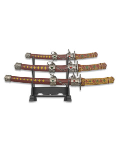 Set di 3 mini-katane decorative con supporto