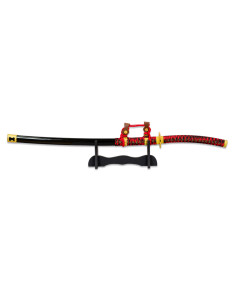 Katana tachi decorativa rosso-nera con supporto