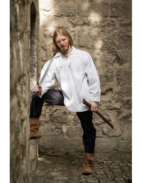 Camicia pirata Artur con lacci, bianca
