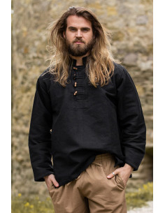 Camicia medievale in cotone spesso modello Anton, nera