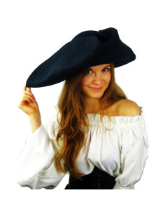 Cappello Hugo tricorno da pirata in lana, nero