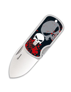 Coltello teschio 3D con clip, lama 4 cm