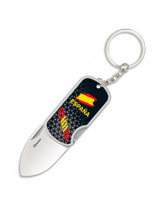 Coltello-portachiavi bandiera spagnola 3D con clip, lama...