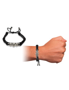 Bracciale tre teschi autoregolabile in pelle e zama