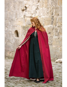 Erna mantello medievale in cotone con ricami, colore rosso