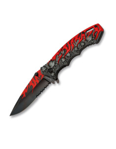 Temperino rosso-nero Teschio e fiamme, lama 8,20 cm.