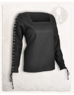 Blusa da donna medievale nera Abby con occhielli e...