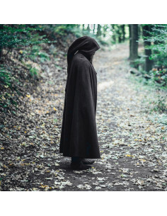 Mantello medievale lungo modello Raik, nero 160 cm.