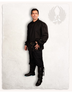 Camicia medievale a maniche lunghe Bastian in nero 2