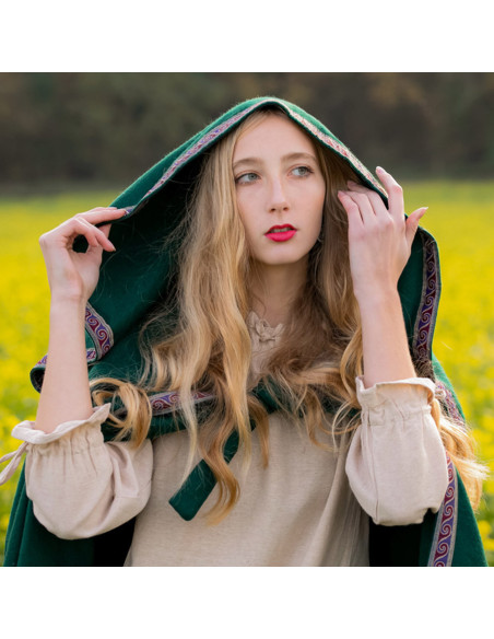 Mantella medievale in lana con cappuccio