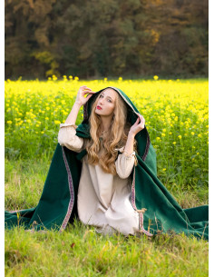 Mantella medievale in lana con cappuccio