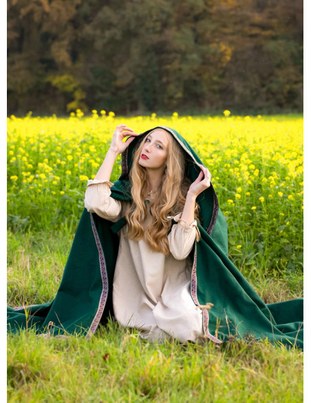 Mantella medievale in lana con cappuccio