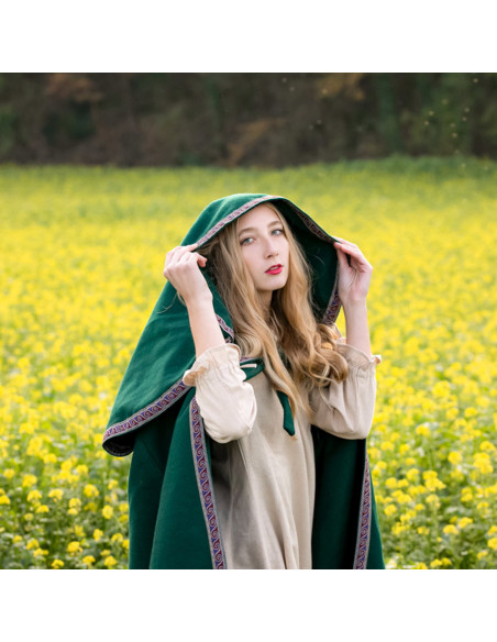 Mantella medievale in lana con cappuccio