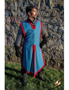 Tabardo medievale Clemente bicolore, blu mistico - rosso...
