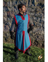 Tabardo medievale Clemente bicolore, blu mistico - rosso imperatore