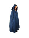 Mantella medievale in lana blu con ricami a mano, modello Alma