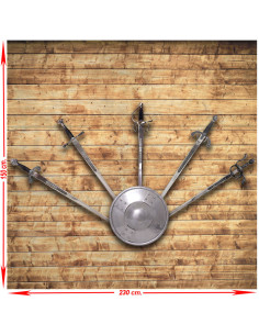 Panoplia (2) con cinque spade medievali reali e storiche...