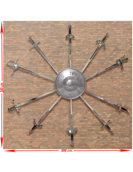 Panoplia (3) grande con dieci spade e...