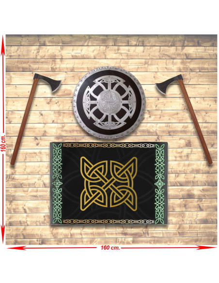 Panoplia vichinga con scudo, asce e...