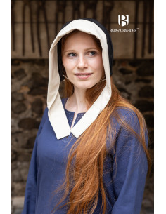 Cappellino Bonnet medievale da donna Dagmar, nero-naturale 2