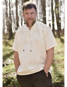 Camicia estiva medievale a maniche corte, colore bianco...
