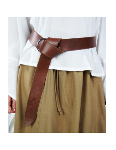 Cintura in pelle con motivo celtico, colore marrone