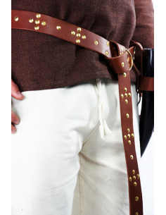 Cintura in pelle vichinga con rivetti incrociati, marrone 2