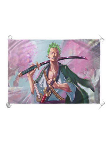Banner-Bandiera Zoro anime One Piece (70x100 cm.)
 Materiale-Raso