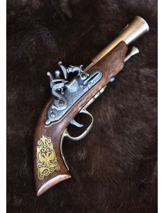 Pistola tedesca a pietra focaia S. XVII, finitura in ottone 2