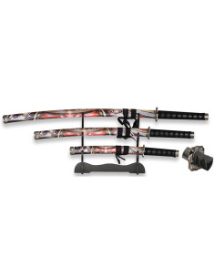 Set 3 katane Kabuto Tole 10, con supporto in legno