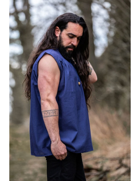 Camicia medievale blu senza maniche,...