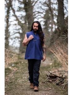 Camicia medievale blu senza maniche, modello Louis 2